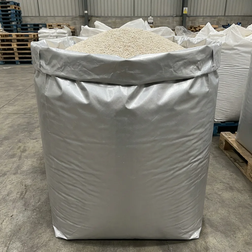 Aluminium multilayer liner in a bulk bag, filled with fertiliser granules