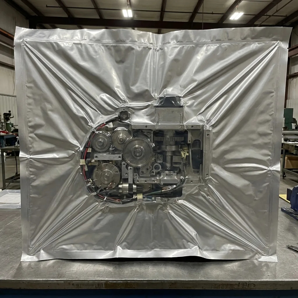 Machine vacuum packed in aluminium laminate with an inspection window over the control head