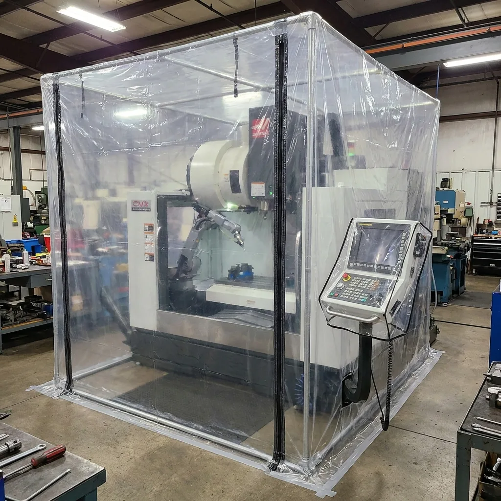 CNC machining centre enclosed in a clear protective cover