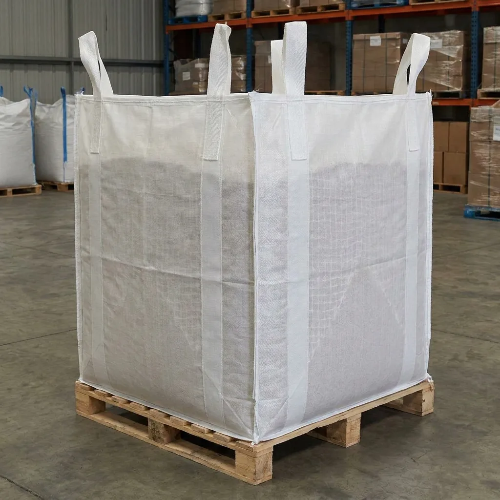 Net baffle jumbo bag holding a square shape on a pallet