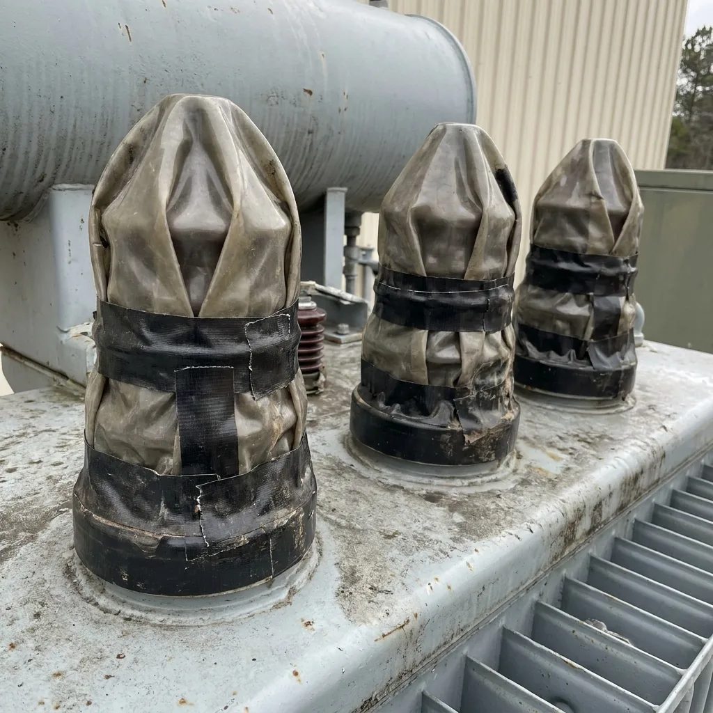Transformer bushings capped and taped against ingress before shipment